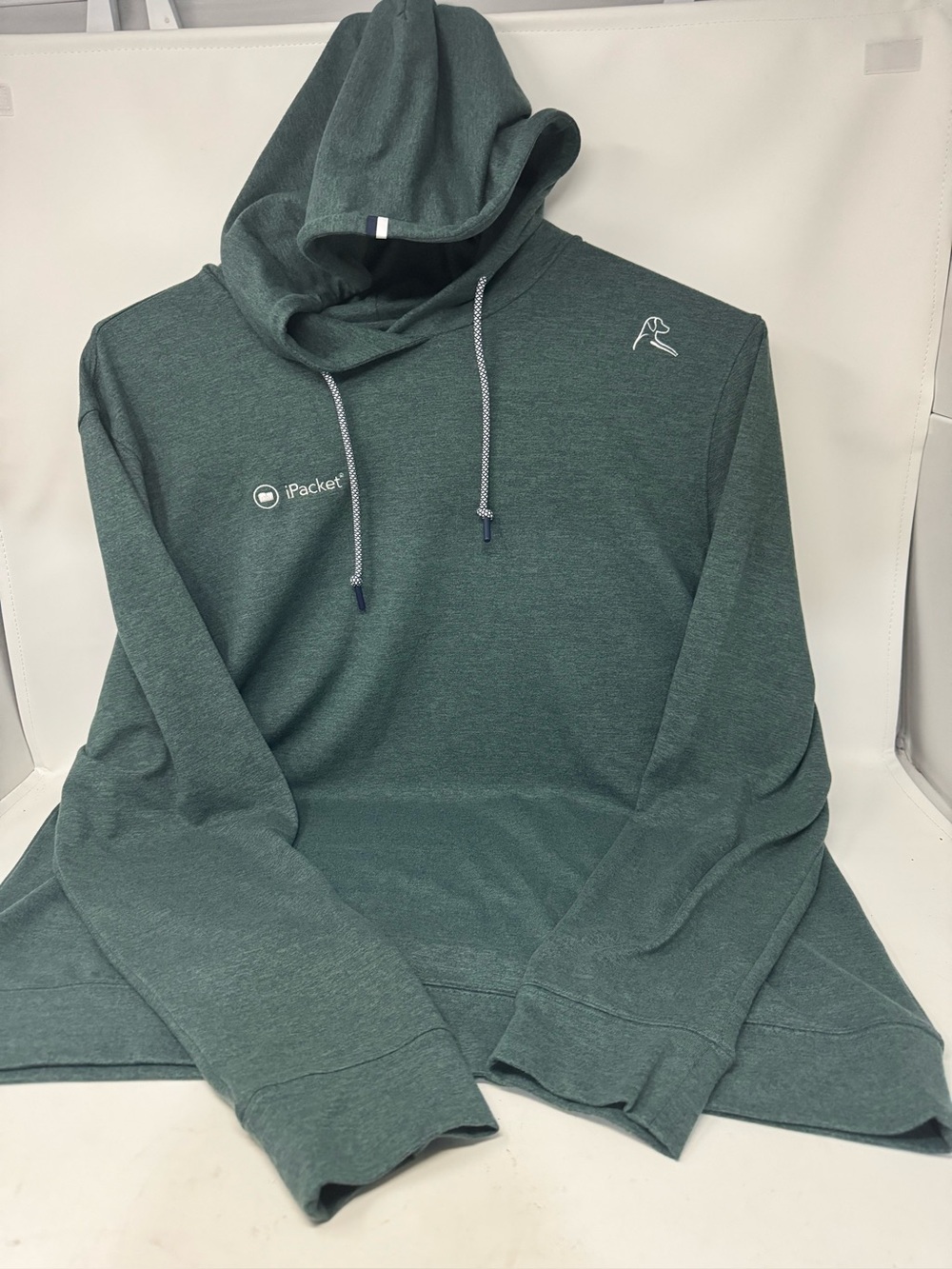 RHOBACK Men's Hoodie SZ L green performance stretch pull over with ipacket logo